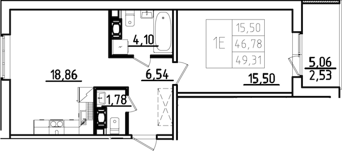 1-комнатная квартира 51.84 м², 6/9 эт., ЖК «IQ Гатчина 3»
